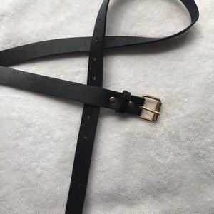 NEW Thin Leather Belt Gold Buckle